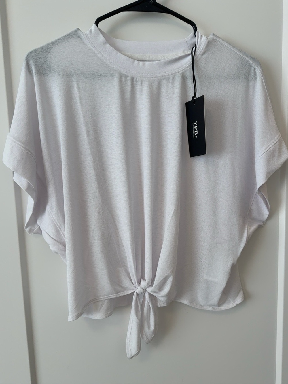 YPB by Abercrombie NWT White Tie Front Active Tee Size Large Boxy Workout Top